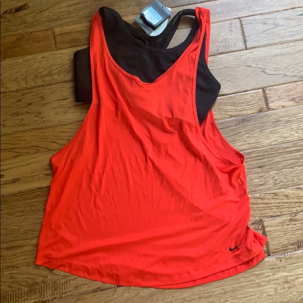Nike tank and bra combo, red and black